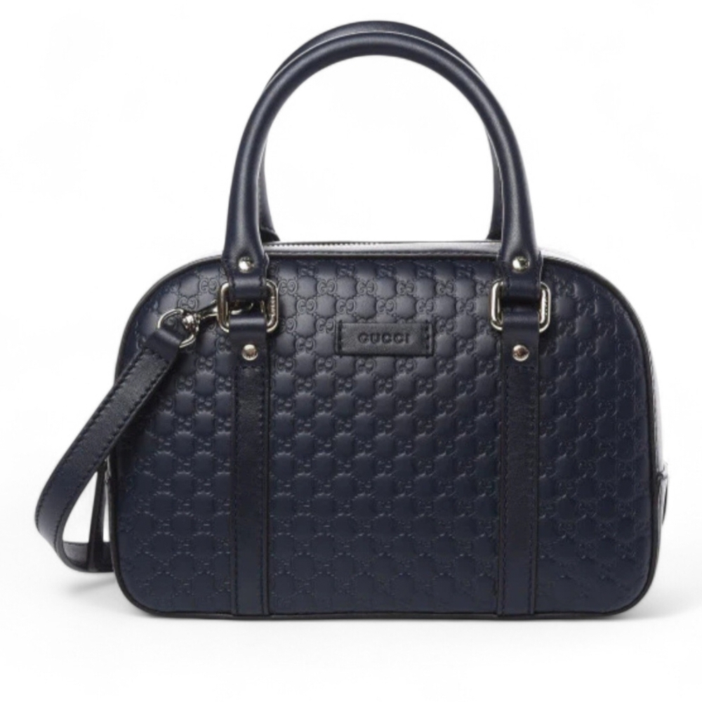 Gucci Navy GG Embossed Leather Top-Handle Bag - Picture 5 of 8